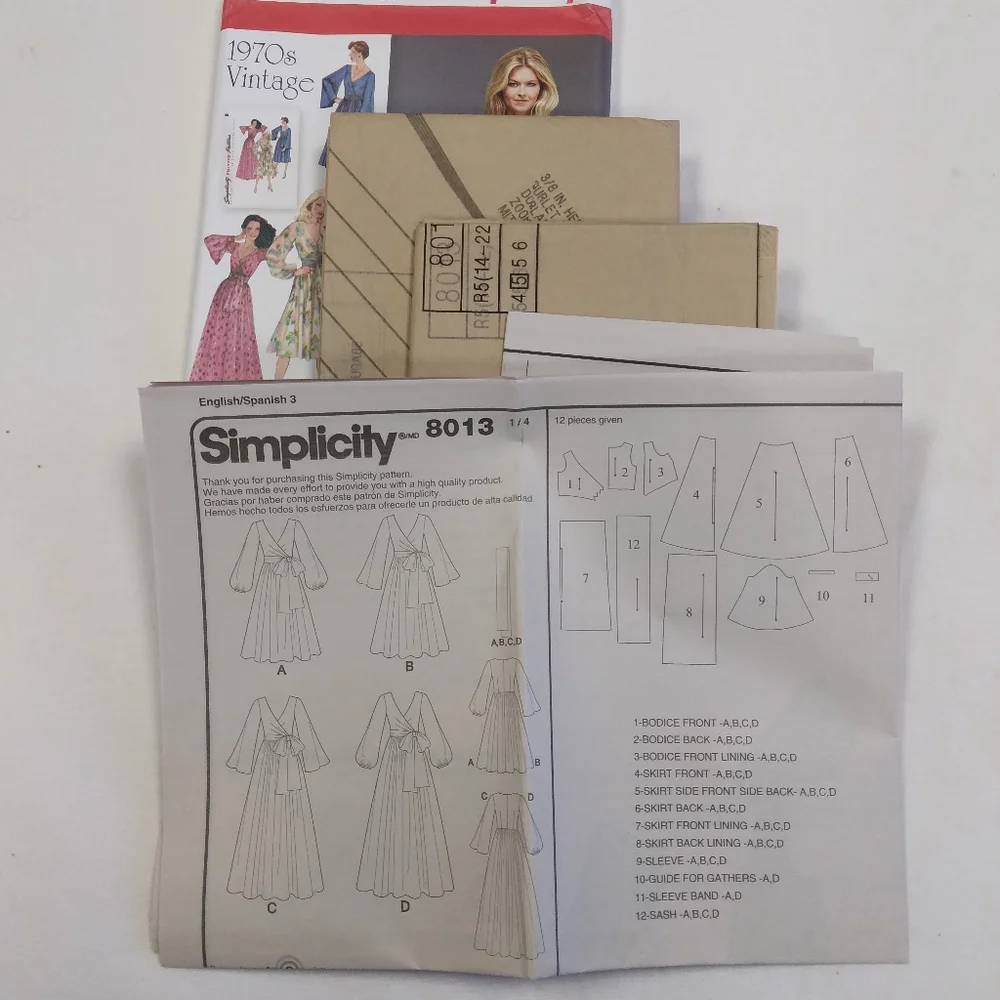 Simplicity 8013 Vintage 1970s Lined Dress, 2 lengths, Sz 14-22